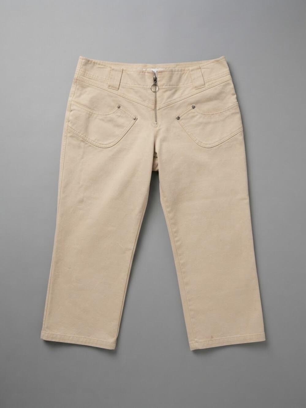 Armani Exchange Women Pants Size 8 Beige Cotton Crop Y2K Low Rise Utility Capri
